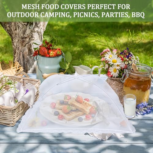6 Pack Food Tents/Food Covers for Outdoor Mesh Screen Include 6 Standard (17"X 17") Collapsible and Reusable Mesh Food Covers for Outside, Picnic Accessories, BBQ - size: 6 PACK (6*L)