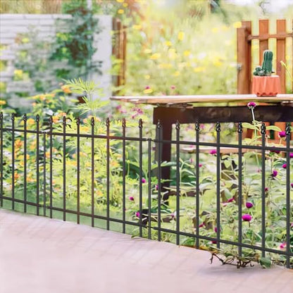 Decorative Metal Garden Fence 24" x 16', Outdoor Fence Border with Stakes - size: 24″H x 16ft（8 Panels）