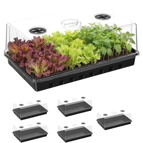 Seed Starter Tray, Seedling Trays Kit for Plant, Germination Trays with 4.73 Inch High Humidity Domes，Large Growing Space & Better Air Flow for Seed Starting, Growing Tray, Gardening Gifts, 6PCS - size: 6PCS