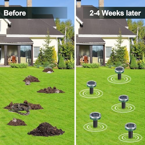 12Pack Snake Repellent for Yard, Solar Powered Ultrasonic Mole Repellent, Gopher Repeller Sonic Mole Deterrent Spikes, Snake Gopher Vole Repellent Outdoor for Lawn Garden & Yard