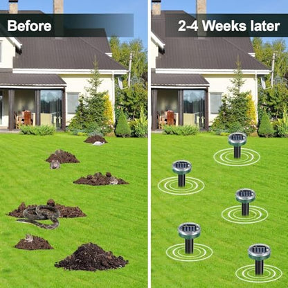 12Pack Snake Repellent for Yard, Solar Powered Ultrasonic Mole Repellent, Gopher Repeller Sonic Mole Deterrent Spikes, Snake Gopher Vole Repellent Outdoor for Lawn Garden & Yard