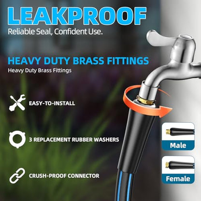 Heavy Duty Garden Hose 50FT, Durable Hose With 10-Pattern Spray Nozzle - color: Blue, size: 50FT
