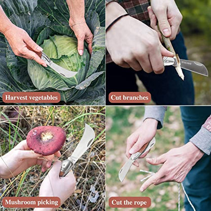 Bigger Double Blade Multi-Purpose Folding Garden Knife with Curved Hawkbill Blade – Perfect for Gardening, Camping & Gifts