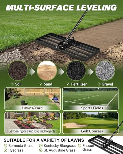 Sakerplus Lawn Leveling Rake 30 Inch, Heavy Duty Yard Leveling Rake