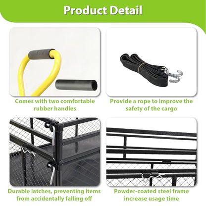 KEIKI 1400 lb Steel Garden Cart with Removable Mesh Sides, Heavy Duty Utility Wagon Convertible Flatbed, 16 in Pneumatic Tires, 2-in-1 Handle Tow Behind or Pull for Yard, Farm, Lawn - color: Yellow