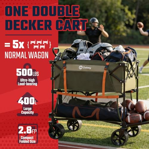 Sekey 400L Double-Decker Wagon, 500 lb Capacity, 50 in Extender - color: Army Green