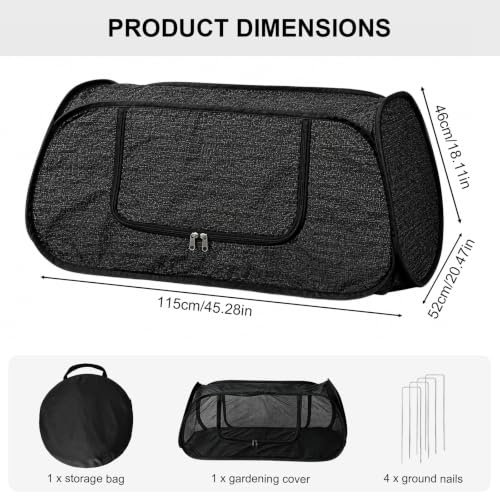 Garden Covers for Raised Beds, Pop up Garden Rows Plants Cover, Vegetable Mesh Plant Protector 45" x 18" x 20" Crop Cage for Protecting Seedlings Fruits Against Birds, Animals, with 4 Stakes - color: Black