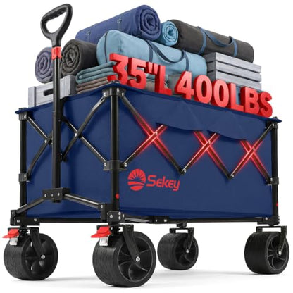 Sekey 250L Beach Wagon, 400 lb Capacity, Foldable, All-Terrain Wheels - color: Royal Blue