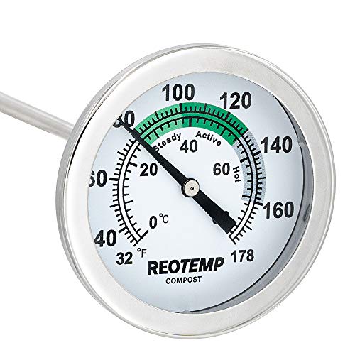 Reotemp K83B1 12 Inch Soil & Compost Thermometer with Digital Composting Guide, 32-178 Fahrenheit and Celsius