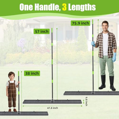 GARDTECH 48x10 Inch Lawn Leveling Rake Heavy Duty Adjustable Handle Yard Tool – Reinforced Steel Landscape Rake for Lawn Leveling, Soil Grading, Golf Course & Backyard Care - size: 48''x10''