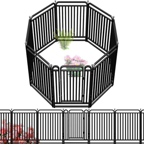 Garden Fence Animal Barrier Heavy Duty Thickened Metal Tube Garden Fencing, 40in(H) 8 Panels Low Threshold Dog Fence Outdoor for Yard, Total 19 Ft(L), Black