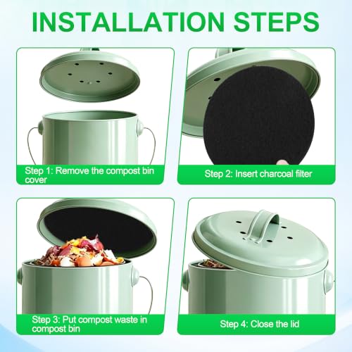 (12 Pack) Kitchen Compost Bin Replacement Charcoal Filters 6.7 Inch Diamete
