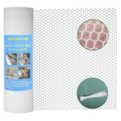 White Plastic Wire Mesh Fence 15.7IN x 6.56FT - Commercial Grade Hexagonal Netting, Heavy Duty Snake & Rodent Barrier for Farms, Poultry Yards, Dog Runs | Durable Outdoor Security Fencing - color: White, size: 15.7 IN * 6.56 FT