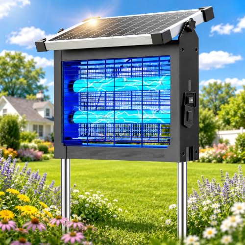 2‑in‑1 Solar Bug Zapper Outdoor, Electric Mosquito Killer Insect Trap - color: Black