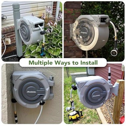 Retractable Hose Reel 1/2"x 150ft, Retractable Garden Hose - size: 1/2" 150 FT Hose & Reel