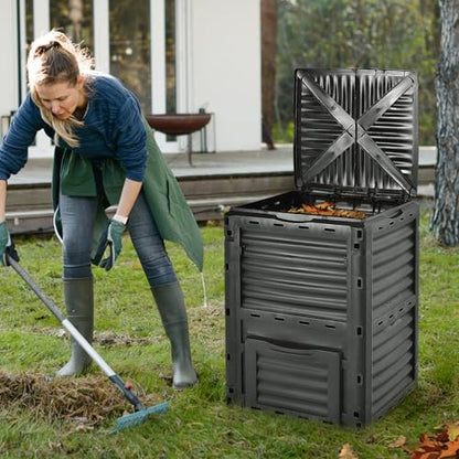 Outdoor Compost Bin, 80 Gallon Large Composting Box with Top Flip Latch-on Lid & Bottom Exit Door, Food Waste Container, Composter Barrel for Garden & Yard, Kitchen (All Black) - color: All Black