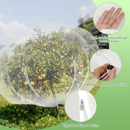 2PCS Large Fruit Tree Netting with Drawstring and Zipper, 8 x 8FT Blueberry Bush Netting Cover, Garden Bird Netting Plant Cover for Protect Plant Fruit Flower from Birds, Bugs, Cicadas, Insects - color: 2pcs-8x8ft