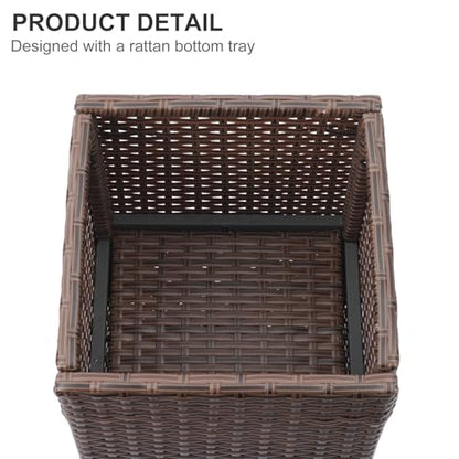 SUNNYPARK 2 Pack Tall Planters for Outdoor Rattan Square Box 12x12x24inch - color: Brown 2 Pack