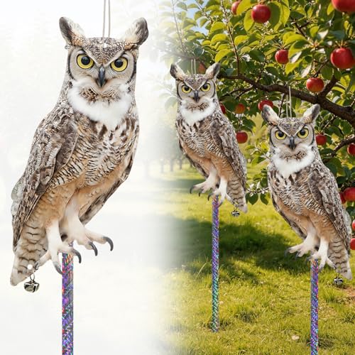 4 Pcs Fake Owl to Scare Pigeon, Hanging Cardboard Flat Fake Owl to Keep Woodpecker Animals Away for Contryard Patio Backyard Front Porch Balcony Farm Orchard Windows - color: 4pcs-white Brown