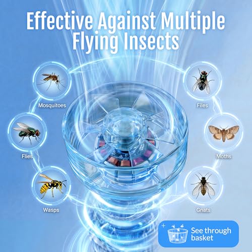 12V Plug-in 1/2 Acre Mosquito Trap Outdoor Indoor, UV LED Fan Insect Trap, Corded Electric Bug Catcher for Patio Garden Backyard, Quiet No-Zap Flying Insect & Gnat Trap, Bug Zapper Alternative