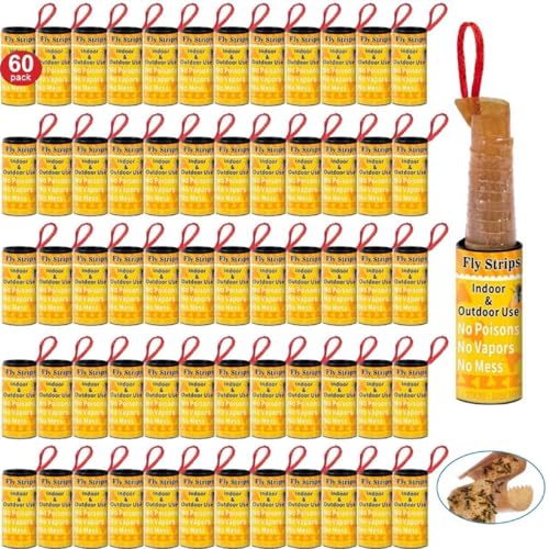Outdoor Fly Trap Indoor Hanging 60pk, Sticky Fly Strips Tape Paper for Home - size: 60 pack