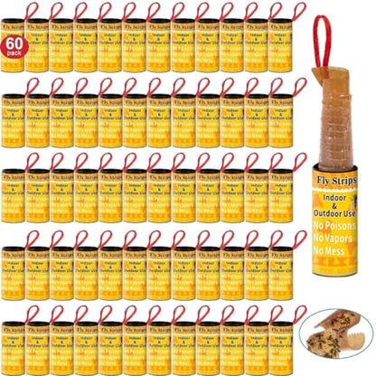 Outdoor Fly Trap Indoor Hanging 60pk, Sticky Fly Strips Tape Paper for Home - size: 60 pack