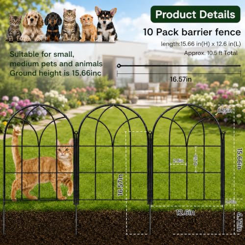 Decorative Garden Fence,10.5 ftx 15.66"H Rustproof No Dig Flower Bed Border - size: 10 Arched Panels-10.5 ftx 15.66"H