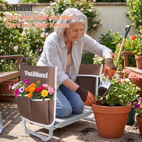 Foldable Garden Kneeler Seat, Portable Garden Stool Bench w/ 2 Tool Pouches - color: Gray-modle B