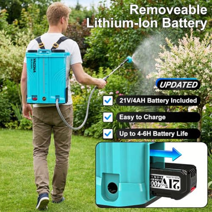 Backpack Sprayer Battery Powered 5 Gallon, 100 PSI Electric Garden Sprayer with Wash Bottle & Mixing System & 6 Nozzles for Lawn, Garden, Yard, 4.0Ah Battery & Charger Included