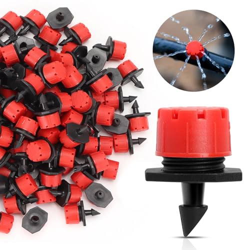 120 PCS Irrigation Drippers Sprinklers,1/4 Inch Drip Emitters, 360 Degree Adjustable Flow Dripper, 8-Hole Irrigation Nozzles for Flower Plant Watering System