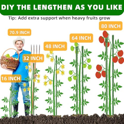 Fabulas Garden Stakes 16 Inch 70 Pack, Diy 4ft 5ft 6ft 7ft 8ft Tomato Stakes Plastic Coated Metal Plant Sticks Stakes Supports with 40 Connectors 30 Rotatable Clips for Indoor Outdoor Plants Vegetable - size: 16inch-70pcs