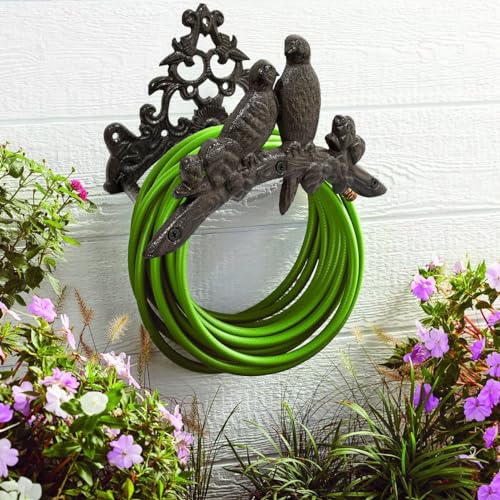 Garden Hose Holder Cast Iron Heavy Duty Water Hose Hanger, Outside Wall Mount, Solid Metal Decorative Rack/Organizer/Stand, Easy to Install, Hold Up to 50/75/100 ft (Hose holder - 2 Birds) - style: Hose holder - 2 Birds