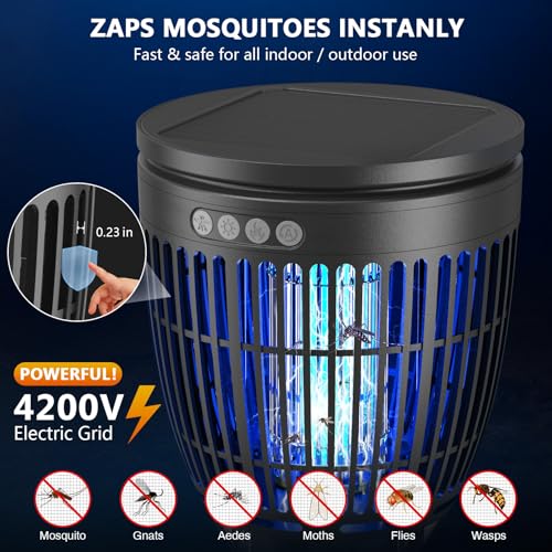 Solar Bug Zapper Outdoor, 4200V Mosquito Zapper with Flame Lights - color: Gray