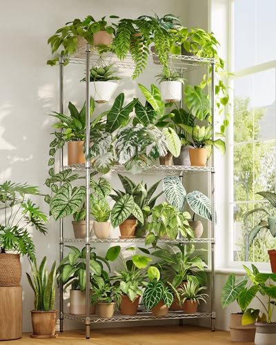 GENTINGBRO Large Plant Shelf Indoor Plant Stand Outdoor 4 Tier for Plants Heavy Duty 3000lbs Plant Rack Storage Shelves Adjustable Tall Plant Holder for Balcony Garden Patio