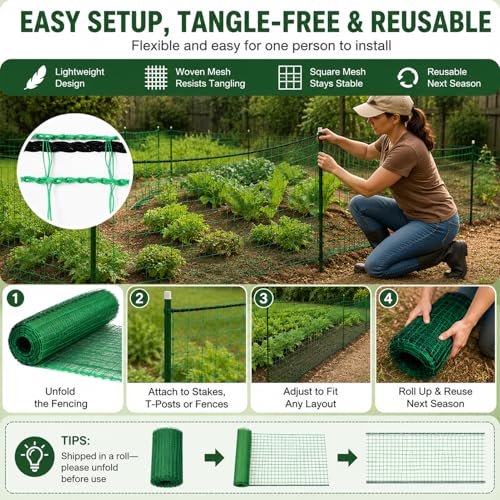 Deer Fence Netting, 7x100 Ft Plastic Mesh Fence Roll, Temporary Fence Green - color: Green, size: 7X100FT