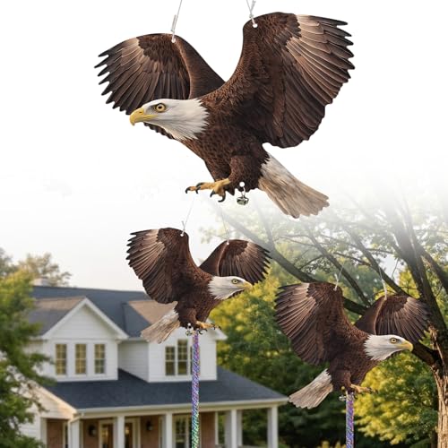 5 Pack Fake Eagle to Scare Animals Away, Hanging Flat Plastic Fake Eagle with Reflective Tape for Keep Pigeon Woodpecker Away for Outdoor Contryard Garden Balcony Window Patio Backyard - color: 5pcs-brown Eagle 01