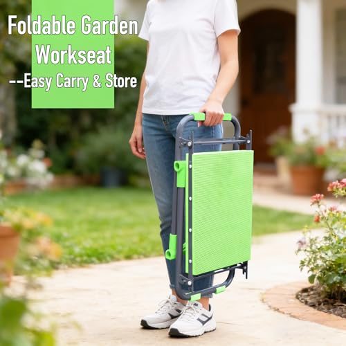 Folding Garden Stool and Kneeler, Heavy Duty Garden Kneeler and Seat, Kneeling Device for Gardening, Gardeners and Seniors (Green) - color: Green