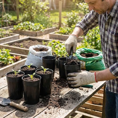 100 Pack Tall Tree Pot 5.9'' x 7.8'', Black Plastic Deep Nursery Pots, Soft Deep Seedling Pots for Seed Starting, Plant Starter Cups with Drainage Holes for Flowers, Cuttings & Transplanting - size: 5.9'' X 7.8''