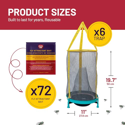 EZ Fly Cage Ranch Fly Trap with 2 Flies Inn Fly Attractant Bait Refill, Low Odor, Reusable, Built to Last for Years (6 Traps + 72 Baits, 1) - style: 6 Traps + 72 Baits