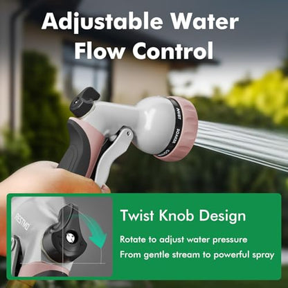 RESTMO Garden Hose Nozzle, Heavy Duty Water Hose Nozzle with 7 Adjustable Spray Patterns, High Pressure Hand Sprayer with Flow Control, for Watering Plants & Lawns, Washing Cars & Pets, Rose Gold - color: Rose Gold