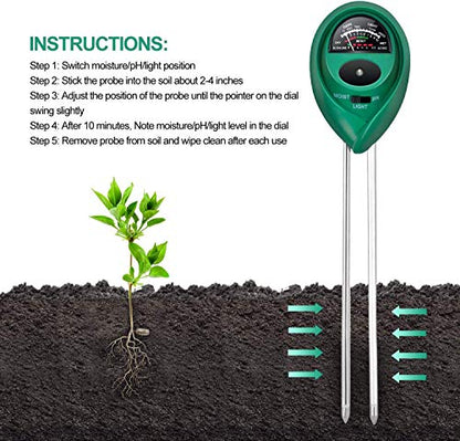 iPower 3-in-1 Soil Moisture/pH/Light Meter, Soil Test kit for Indoor & Outdoor Use, Suitable for House Plants, Garden, Lawn, Farm, 3 Pack - size: Round, style: 3 Pack