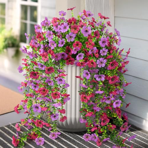 Hommyea Artificial Fake Fall Flowers Plants for Outdoors Mums Home Decor - color: Light Purple Red