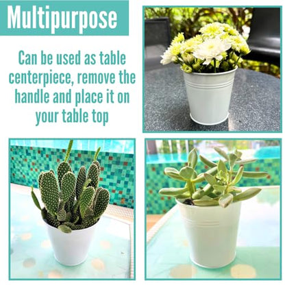 LaLaGreen Round Rail Planter (6 in, 12 Pack) White Metal Iron Flower Pots - size: 6" x 12 Pack (White)