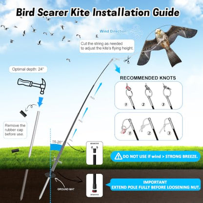 Bird Scarer Kite with 13ft Pole Bird Hawk Flying Kite-Style B - color: style B with 4m pole