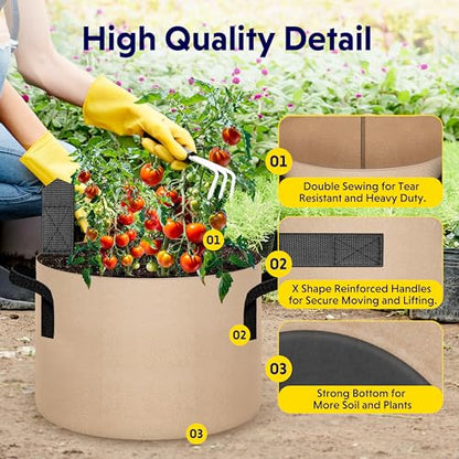 iPower 10-Pack 20 Gallon Thickened Grow Bags Nonwoven Fabric Pots Aeration Container with Strap Handles for Garden and Planting, Tan - color: 10-pack Tan, size: 20 Gallon Thickened