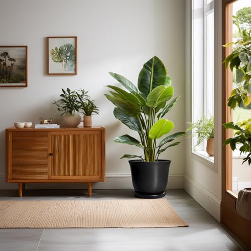 Ceramic Pots for Plants, 10 Inch Plant Pot with Drainage, Black - color: Black, size: 10 Inch