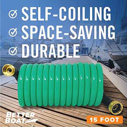 15FT Coiled Boat Hose, Expandable Coil Water Hose, Marine Grade 3/4 Inch - style: 15 FT