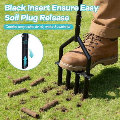 Manual Lawn Coring Aerator, 43" 4-Tine Plug Aerator for Lawn Care