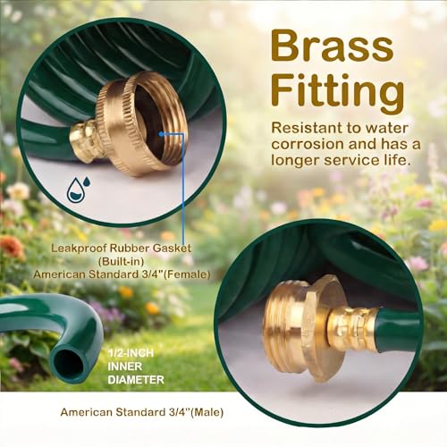 Orgrimmar 10FT Green EVA Coil Garden Hose with Metal Fittings - color: Green, size: 10 Feet