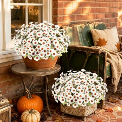 Fake Mums Artificial Fall Flowers for Outdoors Silk Daisy Bulk - color: White